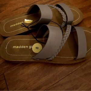 Madden Girl Taupe Braided-Strap Slide Sandals size 8 women’s